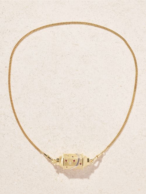 Milky Way Gourmette 18-karat Gold, Rhodium, Ruby And Diamond Necklace