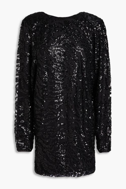 Draped sequined tulle mini dress