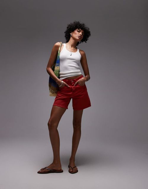 Topshop denim Editor shorts in red