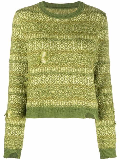 Fair Isle distressed-finish jumper - Green