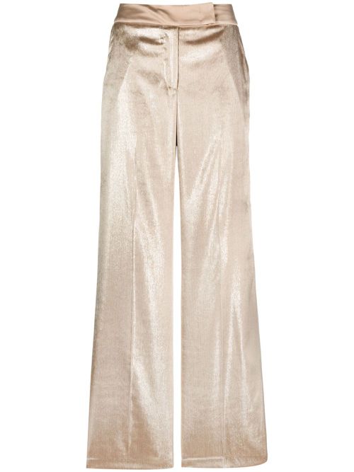 High-waisted velvet palazzo trousers - Gold