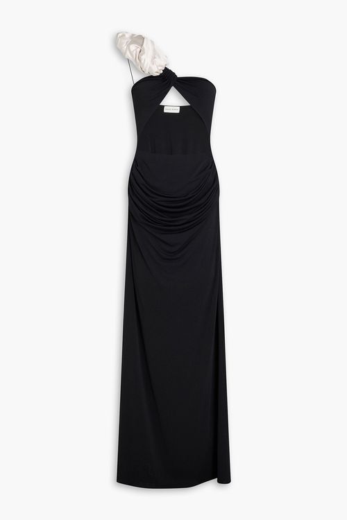 One-shoulder silk-trimmed cutout jersey gown - Black - FR 40