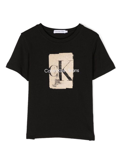Second skin-print cotton T-shirt - Black