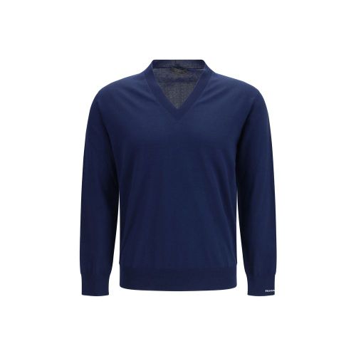 Cotton V-Neck Sweater — Navy