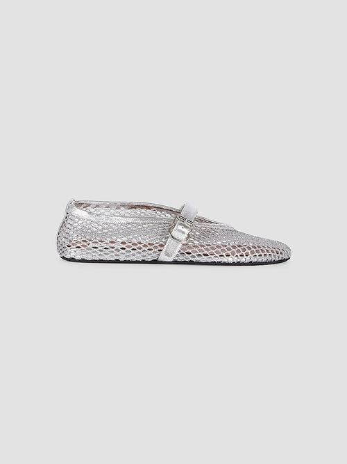 Women's Metallic Mesh Mary Jane Ballerina Flats - Argent