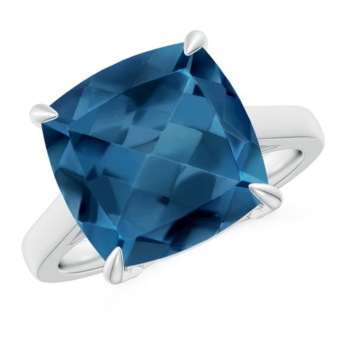 Angara 8.0 Carats Classic Solitaire Cushion London Blue Topaz Cocktail Ring in Platinum