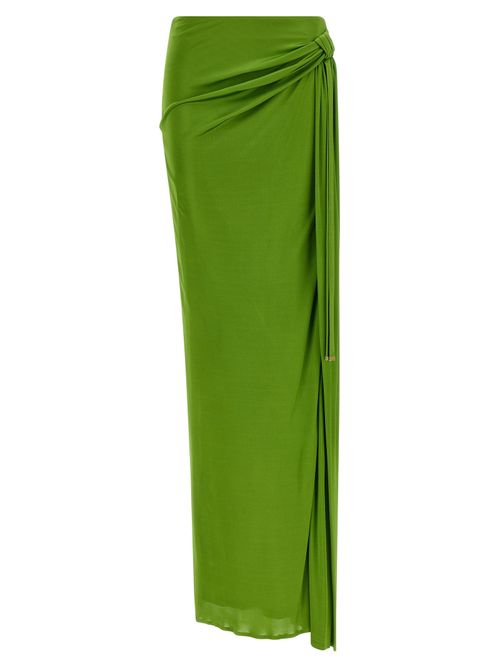 Shiny Viscose with Front Knot Detail Skirt — Green
