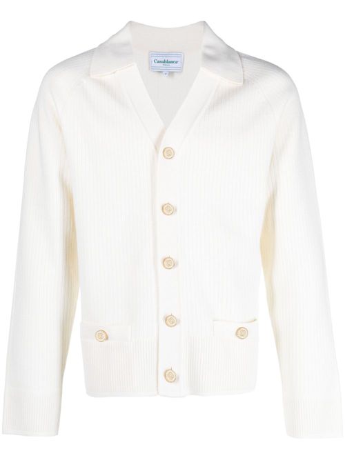 Wool-blend ribbed cardigan - White