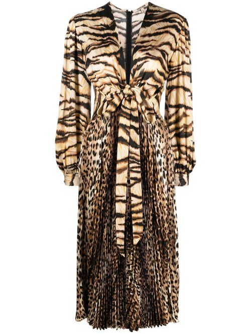 Animal-print knot-font midi dress - Neutrals