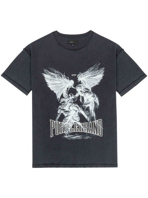 Fight-print cotton T-shirt - Black