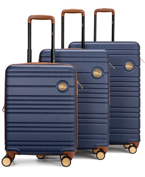 Brickell 3 Piece Expandable Retro Spinner Luggage Set - Navy