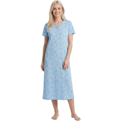 Camille Women's 100% Cotton Classic Full Length Short Sleeved Nightdress in Pale Blue