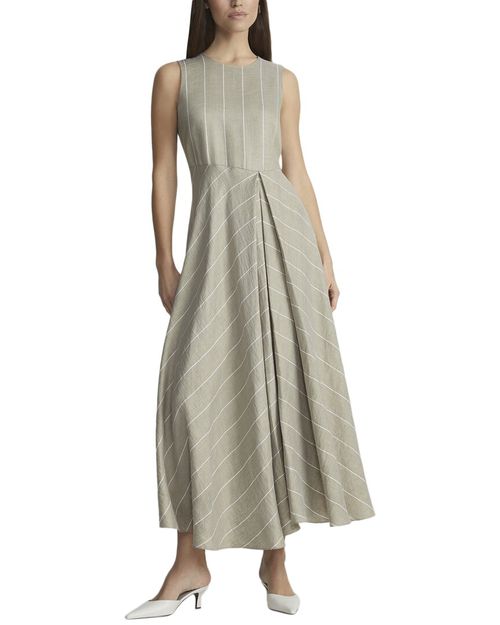 Lafayette 148 New York | Open Fold Drape Front Linen-Blend Dress | Realry