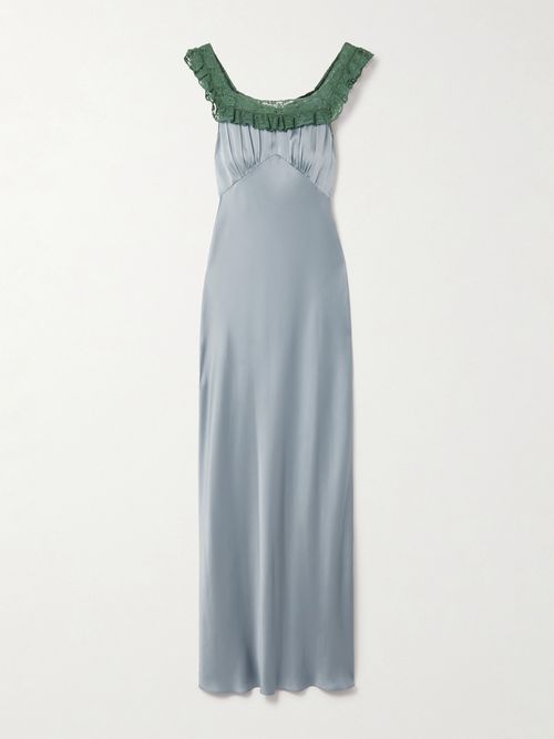 Lace-trimmed Silk-satin Gown - Blue