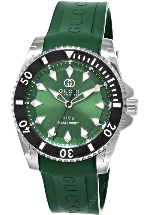 GUCCI Dive Automatic Stainless Steel 40MM Green Dial/Rubber Men's Watch YA136360