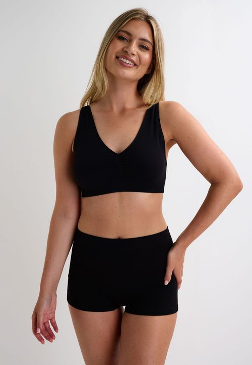 Womens Black Ribbed Seam Free Full Brief Boxer Shorts