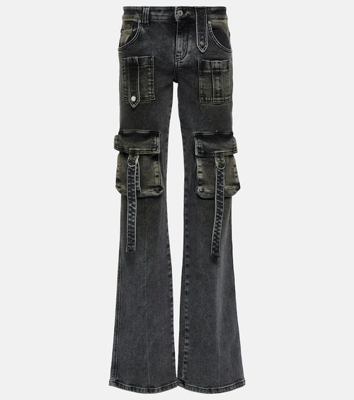 Low-rise denim cargo pants