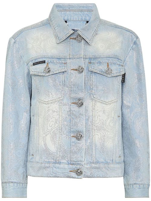 Teddy bear-appliqué denim jacket - Blue