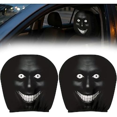 2/4pcs Funny Scary Car Headrest Covers Creepy Face Design, Shock Prank for Front Seats, Halloween or Gag Gift, Durable Stretchable Auto Seat Cover