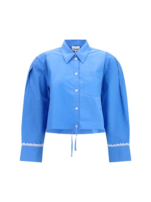 Lace-Detail Cotton Shirt — Blue