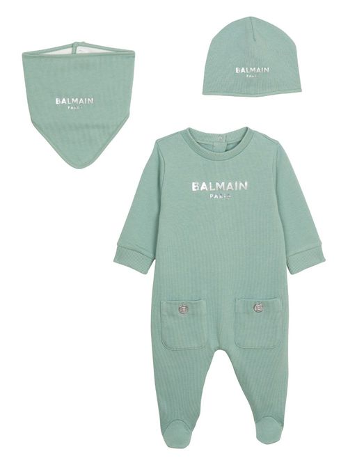 Logo-embroidered cotton babygrow set - Green