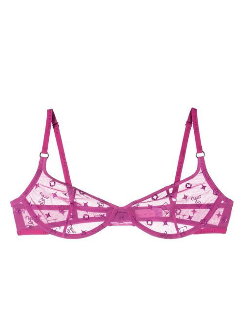 Monogram-embroidered balconette bra - Purple