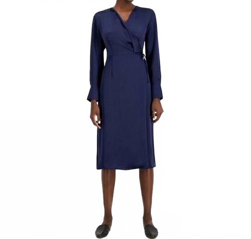 Wrap Modern Icon Long Sleeves Dress In Navy