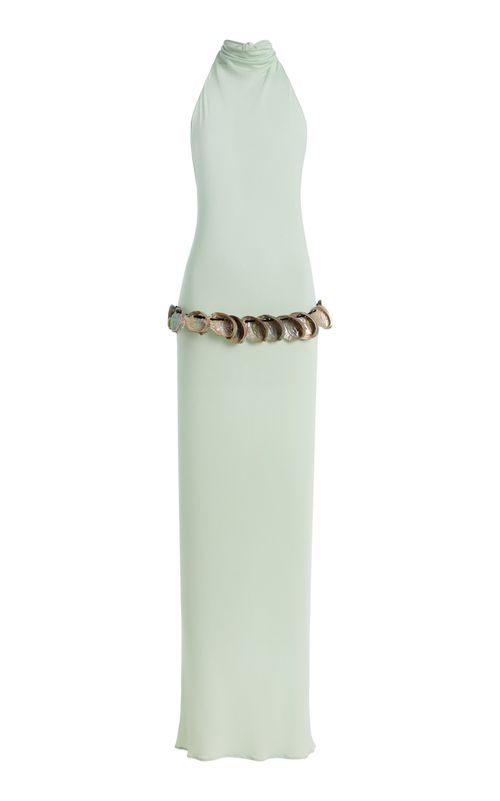 Exclusive Abalone Shell Belted Crepe Maxi Dress - Moda Operandi