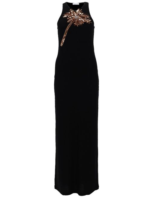 Black Embellished Round Neck Maxi Dress