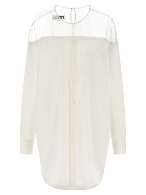 Tulle Insert Shirt White Cotton Shirt, Blouse - Women