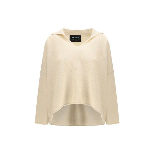 Cashmere Polo-Collar Sweater — Beige