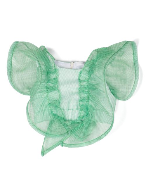 Ruffled puppytooth top - White