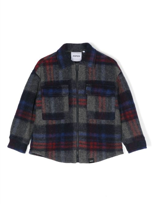 Check-pattern knitted jacket - Blue
