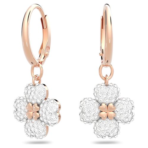 Latisha drop earrings, Flower, White, Rose gold-tone plated