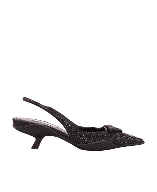 Crystal shoes with exposed heels