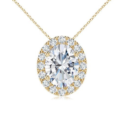 Angara 1.84 CTW Prong-Set Oval Lab-Gown Diamond Halo Pendant in 18K Yellow Gold