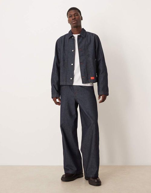 Super baggy jeans in dark rinse wash with red stitch - part of a set-Blue