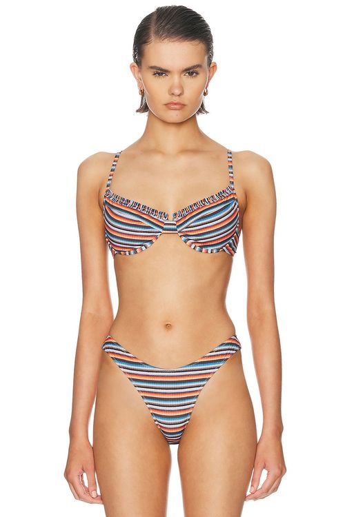 Heavy Manners Ruffled Up Underwire Bikini Top in One Night In Miami - Multi. L also in M