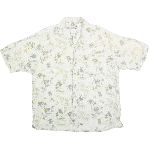 SUMMA Mens White & Green Palm Tree Print Casual Shirt XL Summer Pattern Cotton