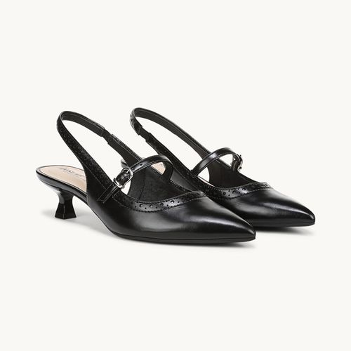 Stride Marilyn Slingback Kitten Heel Shoes Black Smooth Faux Leather