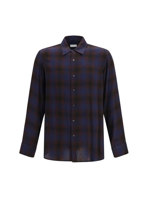 Two-Tone Check Viscose Shirt — Brown
