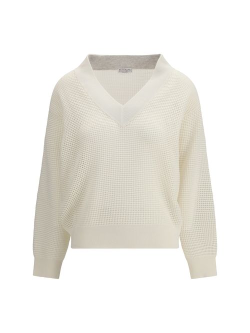 Cashmere Net Sweater — Beige
