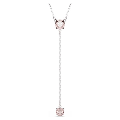 Attract Y necklace, Round cut, Pink, Rhodium plated