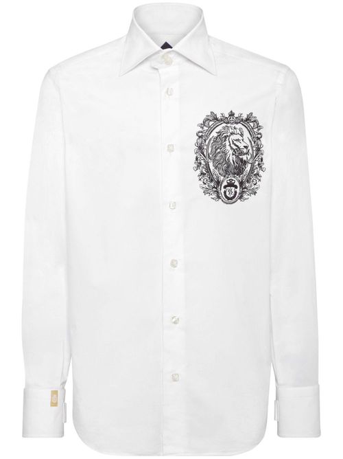 Lion-embroidered shirt - White