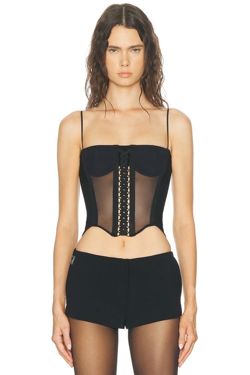 HAELO Layered Lace Up Corset Top in Black - Black. L also in M, S, XL