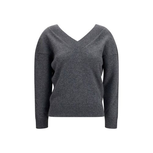 Cashmere V-Neck Sweater — Gray