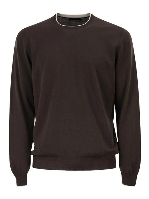 Knit Sweater In Brown Cotton With Crew Neck