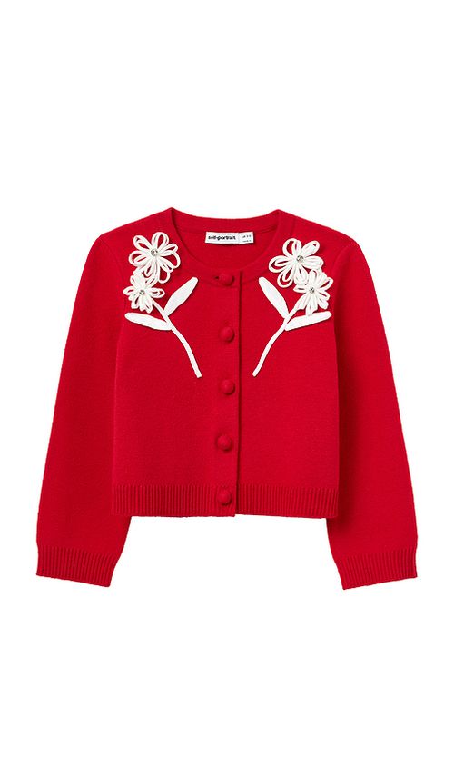 Self-portrait Kids Cotton Flower Trim Cardigan in Red. 4/5T. Also /6T, 6/7
