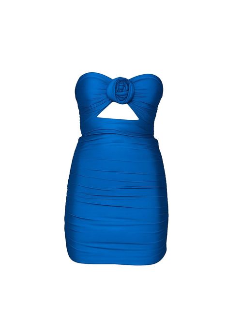 Bow-Detailed One-Shoulder Dress — Blue