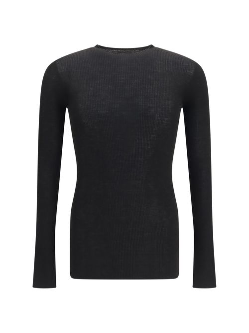 Slim Ribbed Merino Wool Sweater — Black